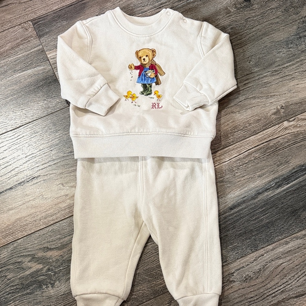 Ralph Lauren Cream Baby Set with Bear Motif